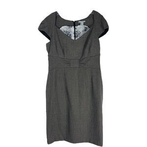 H&M brown plaid bow preppy academia office midi dress 14